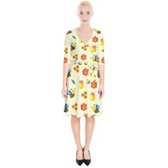 Seamless Honey Bee Texture Flowers Nature Leaves Honeycomb Hive Beekeeping Watercolor Pattern Wrap Up Cocktail Dress