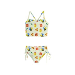 Seamless Honey Bee Texture Flowers Nature Leaves Honeycomb Hive Beekeeping Watercolor Pattern Girls  Tankini Swimsuit