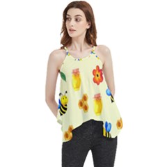 Seamless Honey Bee Texture Flowers Nature Leaves Honeycomb Hive Beekeeping Watercolor Pattern Flowy Camisole Tank Top