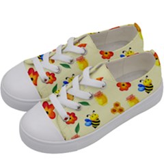 Seamless Honey Bee Texture Flowers Nature Leaves Honeycomb Hive Beekeeping Watercolor Pattern Kids  Low Top Canvas Sneakers by Maspions