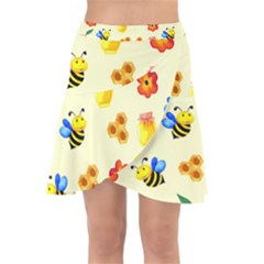 Seamless Honey Bee Texture Flowers Nature Leaves Honeycomb Hive Beekeeping Watercolor Pattern Wrap Front Skirt