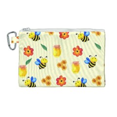 Seamless Honey Bee Texture Flowers Nature Leaves Honeycomb Hive Beekeeping Watercolor Pattern Canvas Cosmetic Bag (large)