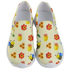 Seamless Honey Bee Texture Flowers Nature Leaves Honeycomb Hive Beekeeping Watercolor Pattern Men s Lightweight Slip Ons by Maspions