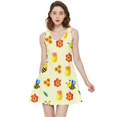 Seamless Honey Bee Texture Flowers Nature Leaves Honeycomb Hive Beekeeping Watercolor Pattern Inside Out Reversible Sleeveless Dress