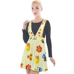 Seamless Honey Bee Texture Flowers Nature Leaves Honeycomb Hive Beekeeping Watercolor Pattern Plunge Pinafore Velour Dress