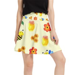 Seamless Honey Bee Texture Flowers Nature Leaves Honeycomb Hive Beekeeping Watercolor Pattern Waistband Skirt