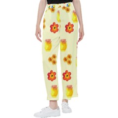 Seamless Honey Bee Texture Flowers Nature Leaves Honeycomb Hive Beekeeping Watercolor Pattern Women s Pants  by Maspions