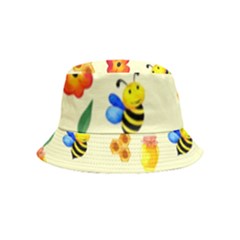 Seamless Honey Bee Texture Flowers Nature Leaves Honeycomb Hive Beekeeping Watercolor Pattern Bucket Hat (kids) by Maspions