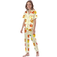 Seamless Honey Bee Texture Flowers Nature Leaves Honeycomb Hive Beekeeping Watercolor Pattern Kids  Satin Short Sleeve Pajamas Set by Maspions