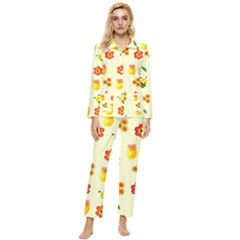 Seamless Honey Bee Texture Flowers Nature Leaves Honeycomb Hive Beekeeping Watercolor Pattern Womens  Long Sleeve Velvet Pocket Pajamas Set by Maspions