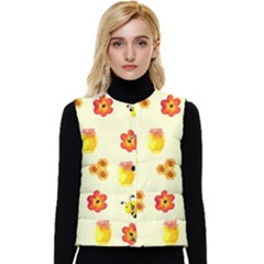 Seamless Honey Bee Texture Flowers Nature Leaves Honeycomb Hive Beekeeping Watercolor Pattern Women s Button Up Puffer Vest by Maspions