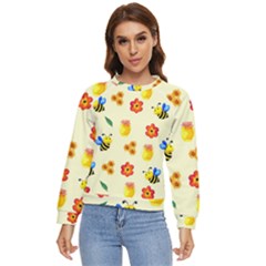 Seamless Honey Bee Texture Flowers Nature Leaves Honeycomb Hive Beekeeping Watercolor Pattern Women s Long Sleeve Raglan T-shirt