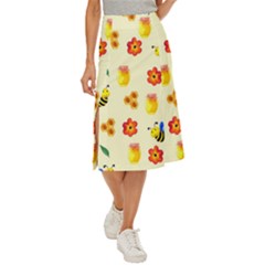 Seamless Honey Bee Texture Flowers Nature Leaves Honeycomb Hive Beekeeping Watercolor Pattern Midi Panel Skirt