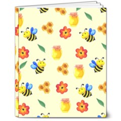 Seamless Honey Bee Texture Flowers Nature Leaves Honeycomb Hive Beekeeping Watercolor Pattern 8  X 10  Softcover Notebook by Maspions