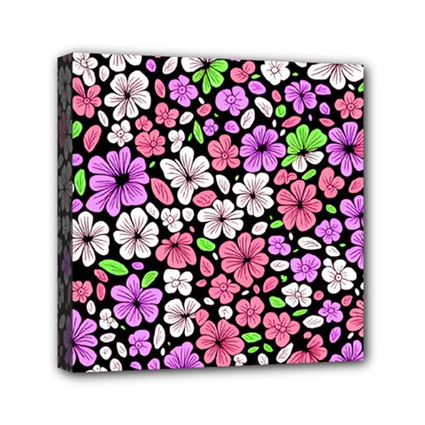 Flowers Floral Pattern Digital Texture Beautiful Mini Canvas 6  X 6  (stretched)