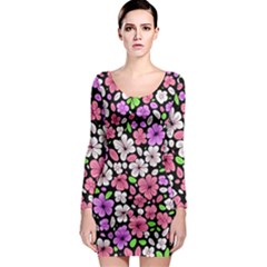 Flowers Floral Pattern Digital Texture Beautiful Long Sleeve Bodycon Dress