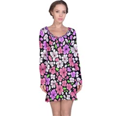 Flowers Floral Pattern Digital Texture Beautiful Long Sleeve Nightdress