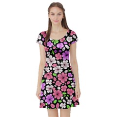 Flowers Floral Pattern Digital Texture Beautiful Short Sleeve Skater Dress