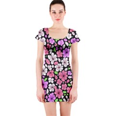 Flowers Floral Pattern Digital Texture Beautiful Short Sleeve Bodycon Dress