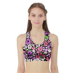 Flowers Floral Pattern Digital Texture Beautiful Sports Bra With Border