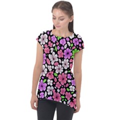 Flowers Floral Pattern Digital Texture Beautiful Cap Sleeve High Low Top