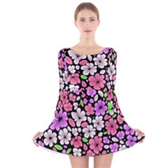 Flowers Floral Pattern Digital Texture Beautiful Long Sleeve Velvet Skater Dress