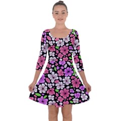 Flowers Floral Pattern Digital Texture Beautiful Quarter Sleeve Skater Dress