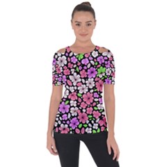 Flowers Floral Pattern Digital Texture Beautiful Shoulder Cut Out Short Sleeve Top