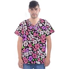 Flowers Floral Pattern Digital Texture Beautiful Men s V-neck Scrub Top