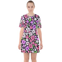 Flowers Floral Pattern Digital Texture Beautiful Sixties Short Sleeve Mini Dress