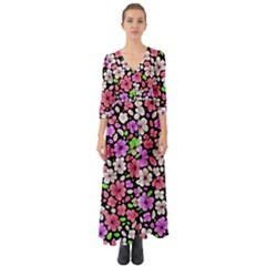 Flowers Floral Pattern Digital Texture Beautiful Button Up Boho Maxi Dress