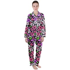 Flowers Floral Pattern Digital Texture Beautiful Women s Long Sleeve Satin Pajamas Set	