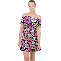 Flowers Floral Pattern Digital Texture Beautiful Off Shoulder Chiffon Dress by Maspions