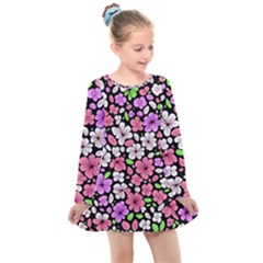 Flowers Floral Pattern Digital Texture Beautiful Kids  Long Sleeve Dress