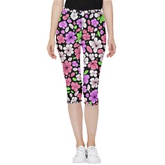 Flowers Floral Pattern Digital Texture Beautiful Inside Out Lightweight Velour Capri Leggings 