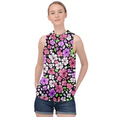 Flowers Floral Pattern Digital Texture Beautiful High Neck Satin Top