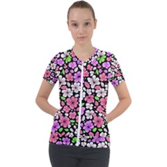 Flowers Floral Pattern Digital Texture Beautiful Short Sleeve Zip Up Jacket