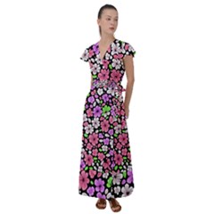 Flowers Floral Pattern Digital Texture Beautiful Flutter Sleeve Maxi Dress