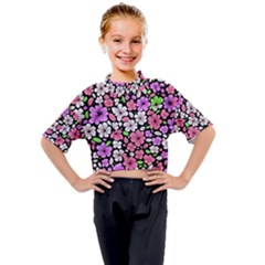 Flowers Floral Pattern Digital Texture Beautiful Kids Mock Neck T-shirt