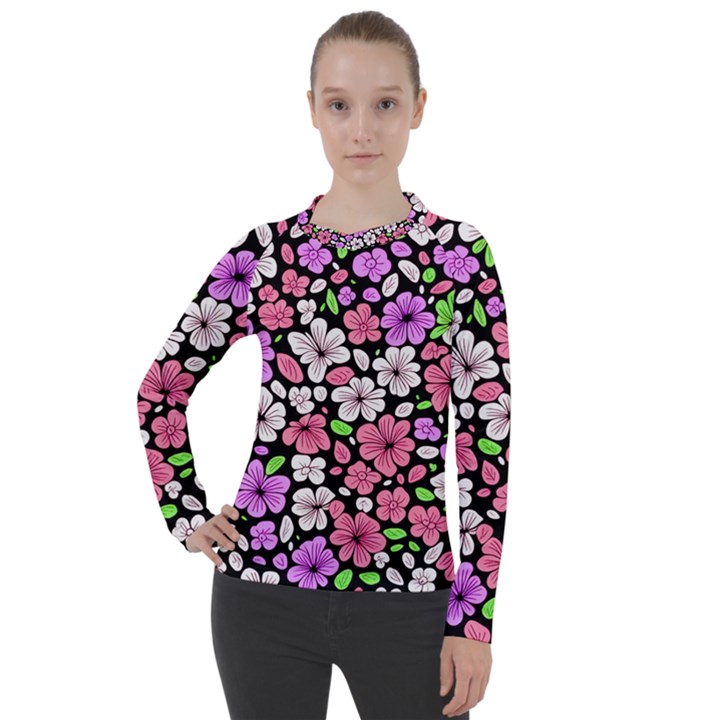 Flowers Floral Pattern Digital Texture Beautiful Women s Pique Long Sleeve T-Shirt