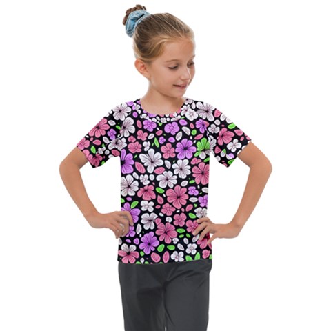 Flowers Floral Pattern Digital Texture Beautiful Kids  Mesh Piece T-shirt by Maspions