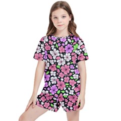 Flowers Floral Pattern Digital Texture Beautiful Kids  T-shirt And Sports Shorts Set