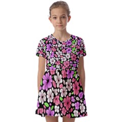 Flowers Floral Pattern Digital Texture Beautiful Kids  Short Sleeve Pinafore Style Dress by Maspions