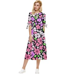 Flowers Floral Pattern Digital Texture Beautiful Bow Sleeve Chiffon Midi Dress