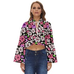 Flowers Floral Pattern Digital Texture Beautiful Boho Long Bell Sleeve Top by Maspions