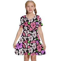 Flowers Floral Pattern Digital Texture Beautiful Kids  Short Sleeve Tiered Mini Dress