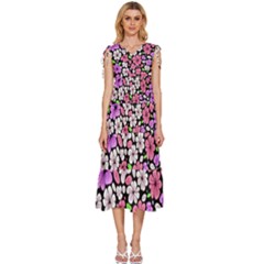 Flowers Floral Pattern Digital Texture Beautiful V-neck Drawstring Shoulder Sleeveless Maxi Dress