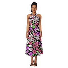 Flowers Floral Pattern Digital Texture Beautiful Sleeveless Cross Front Cocktail Midi Chiffon Dress