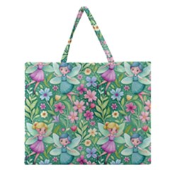 Fairies Fantasy Background Wallpaper Design Flowers Nature Colorful Zipper Large Tote Bag by Maspions