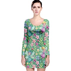 Fairies Fantasy Background Wallpaper Design Flowers Nature Colorful Long Sleeve Velvet Bodycon Dress